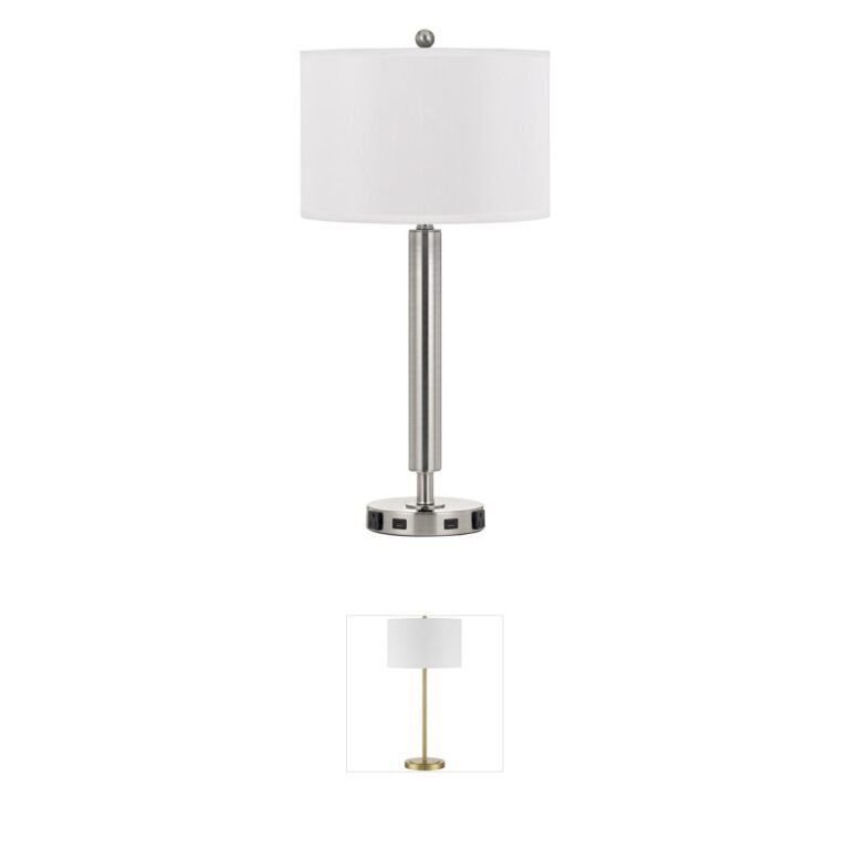 CAL Lighting Hotel Collection Brushed Steel Nightstand Lamp with USB & Outlets