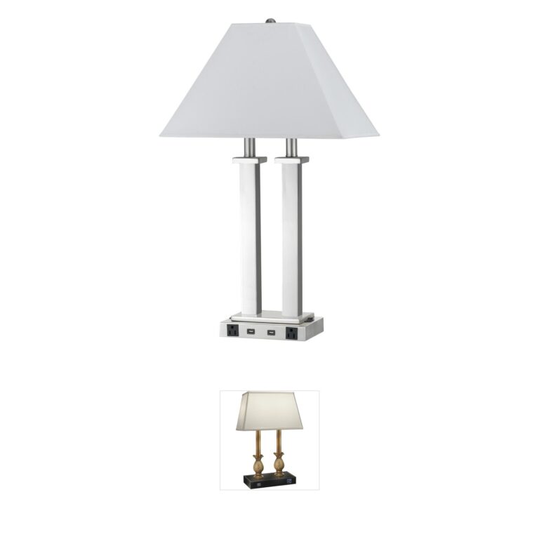 CAL Lighting Hotel Collection Brushed Steel Desk Lamp with USB Ports
