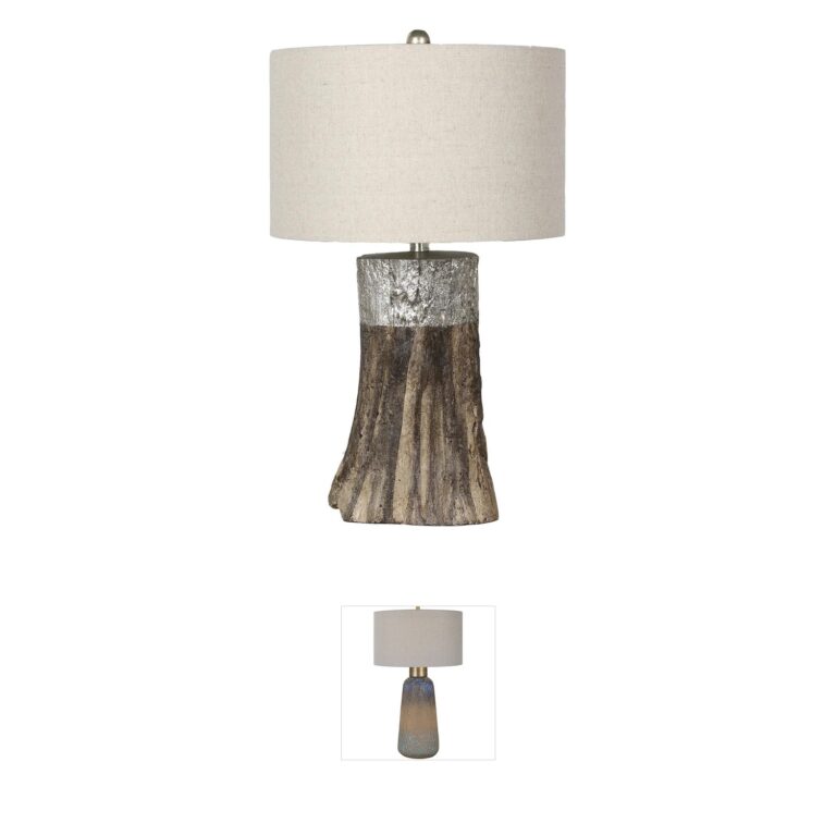 Bethel International Canada Faux Wood Polyresin Table Lamp with Drum Shade