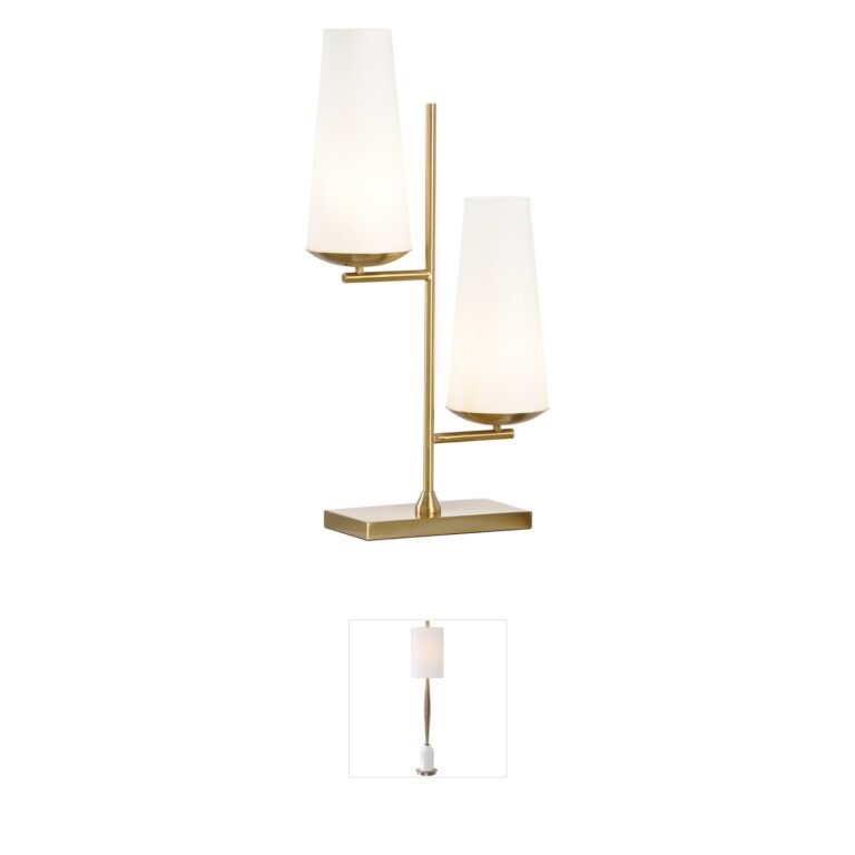 Wildwood Collection Antique Brass and White Glass Table Lamp