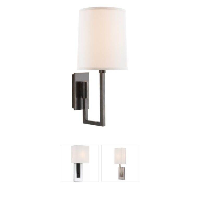 Visual Comfort Signature Collection Barbara Barry Aspect Bronze Library Sconce with Linen Shade