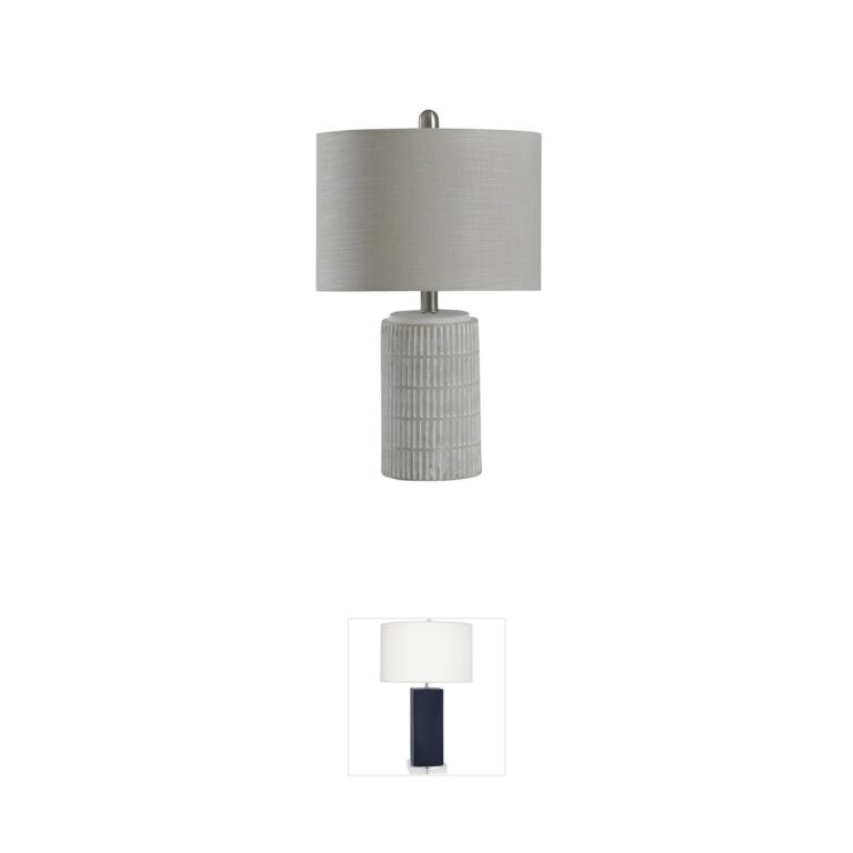StyleCraft Home Collection Joni Embossed Ceramic Table Lamp in Distressed Gray and White