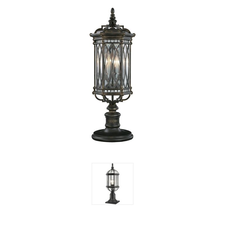 Fine Art Handcrafted Lighting Warwickshire Black 32-Inch Outdoor Adjustable Pier and Post Mount
