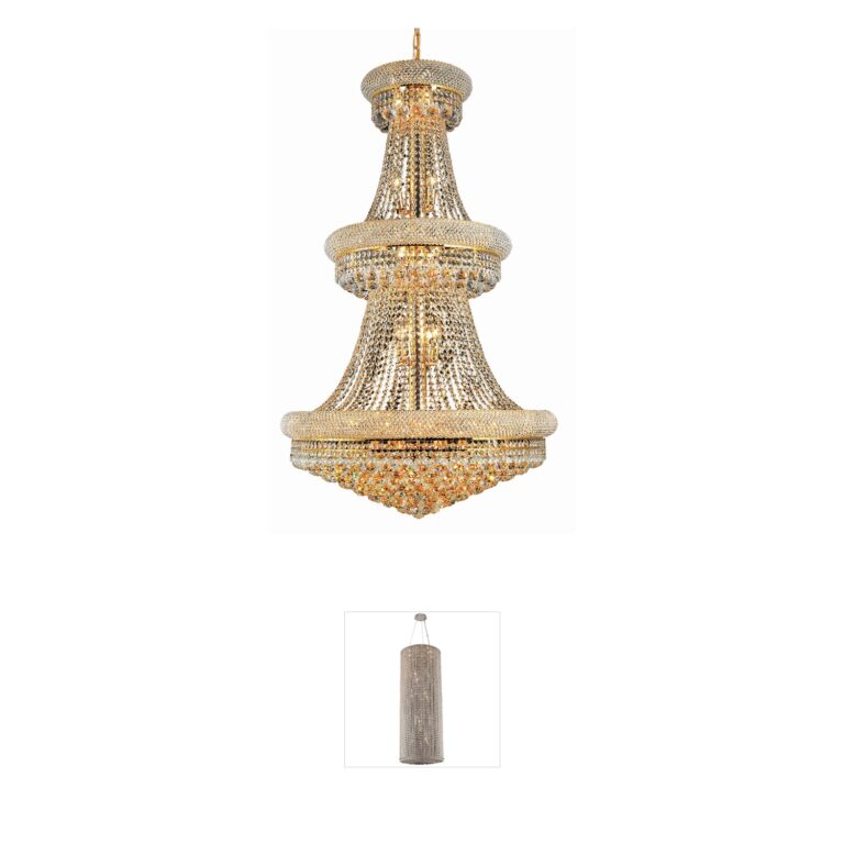 Elegant Lighting Primo 30-Inch Gold Foyer Pendant with Royal Cut Crystals