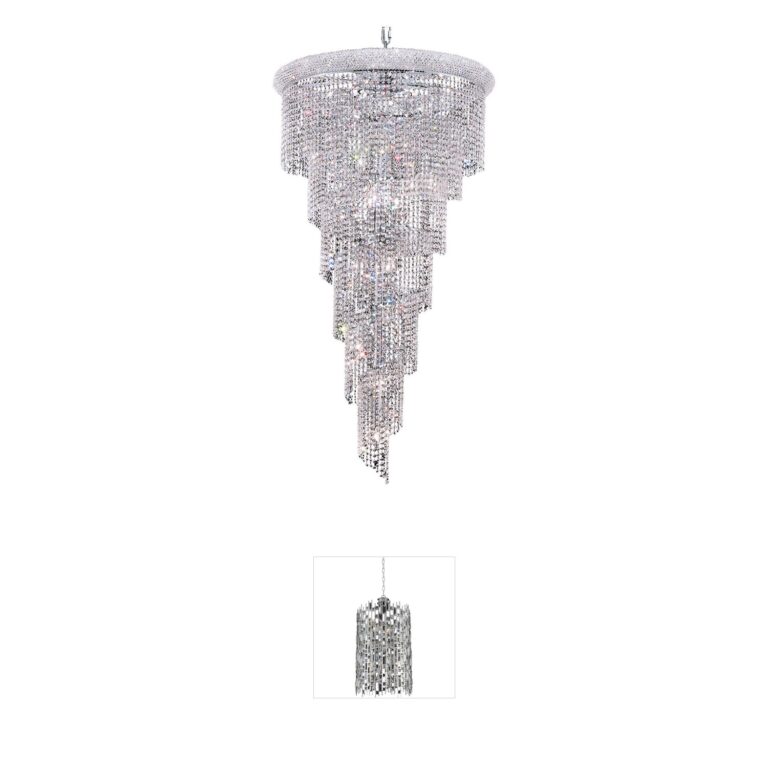 Elegant Lighting Spiral 30-Inch Royal Cut Crystal Foyer Pendant in Chrome
