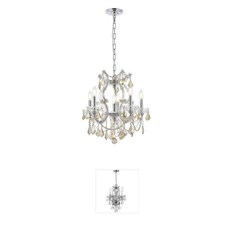 Elegant Lighting Maria Theresa Chrome & Golden Teak Crystal Mini Chandelier