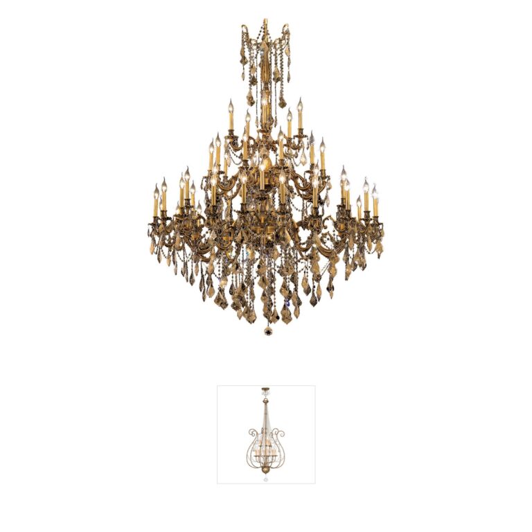 Elegant Lighting Rosalia 54-Inch French Gold Foyer Pendant with Golden Teak Crystals