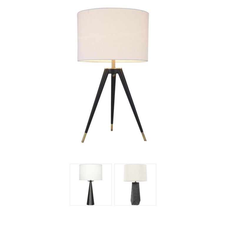 Bethel International Canada Metal Table Lamp with White Linen Drum Shade