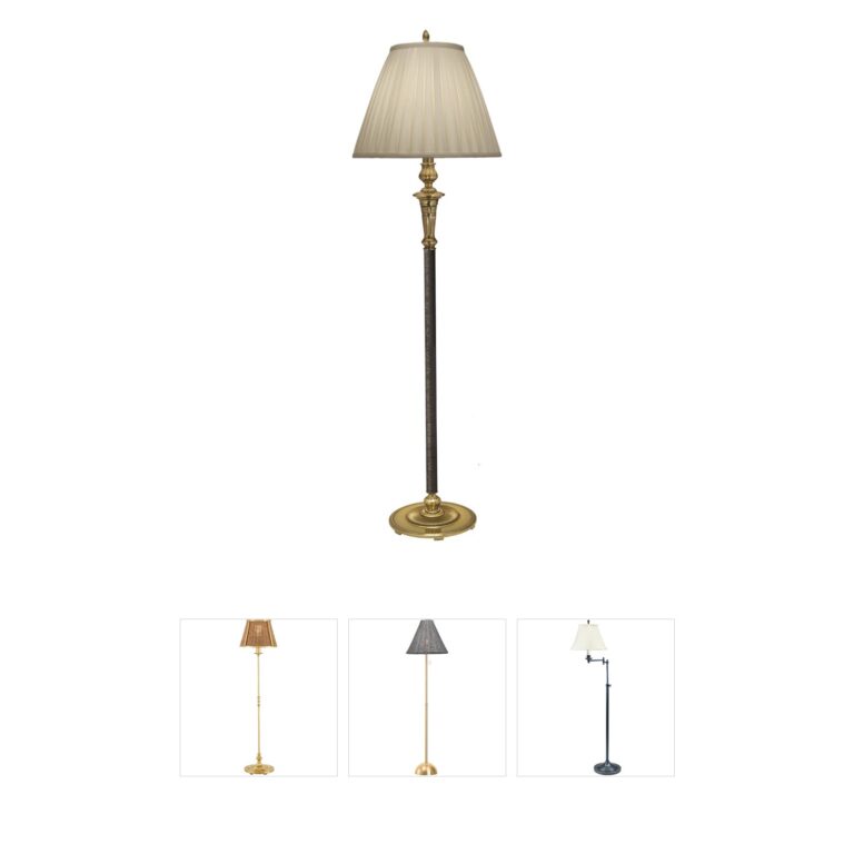 Stiffel Lamps Ellie Burnished Brass Floor Lamp with Ivory Pleated Shade