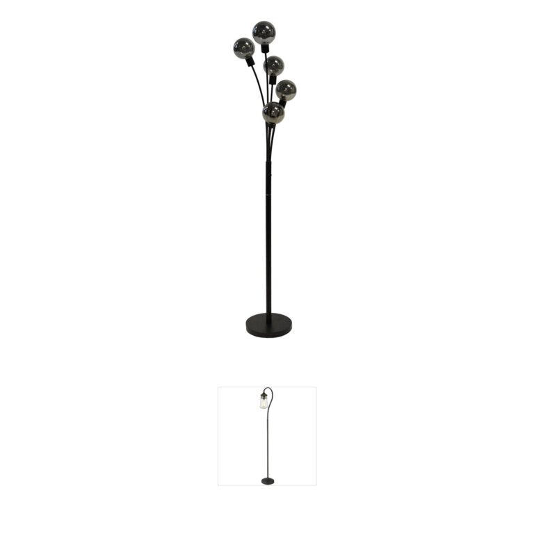 Dainolite Transitional Black Metal & Smoked Glass Floor Lamp