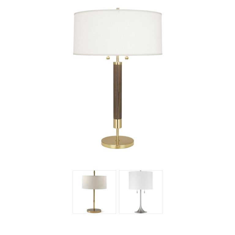 Robert Abbey Dexter Modern Brass Table Lamp with Oyster Linen Shade