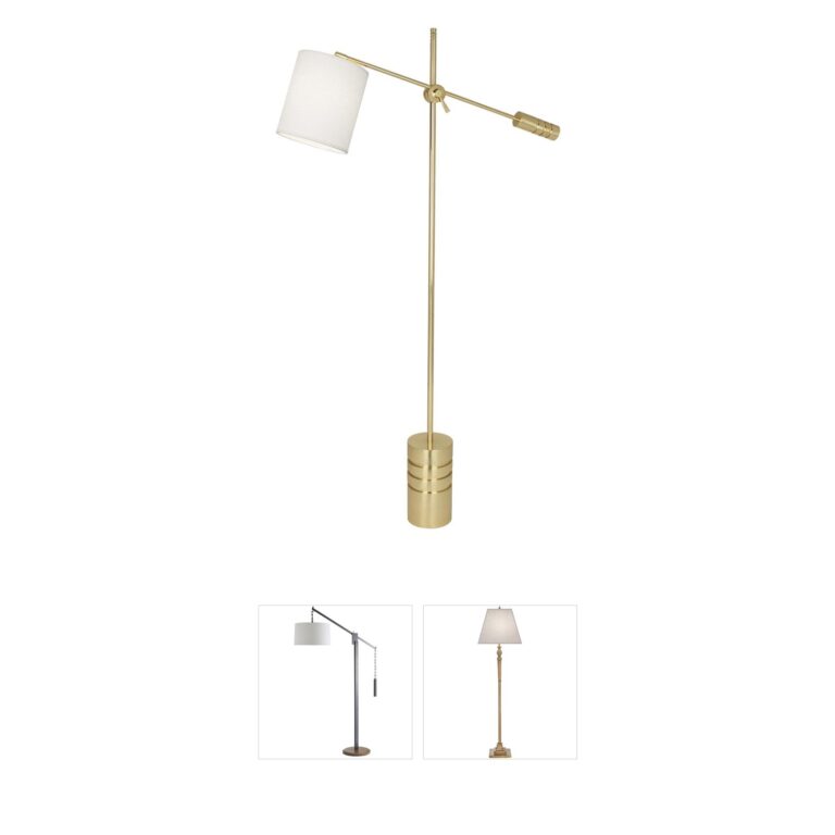 Robert Abbey Campbell Modern Brass Floor Lamp with Oyster Linen Shade