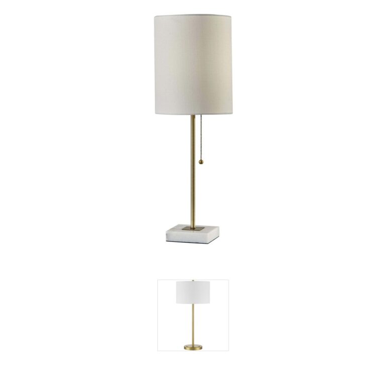 Adesso Fiona Antique Brass and White Marble Table Lamp