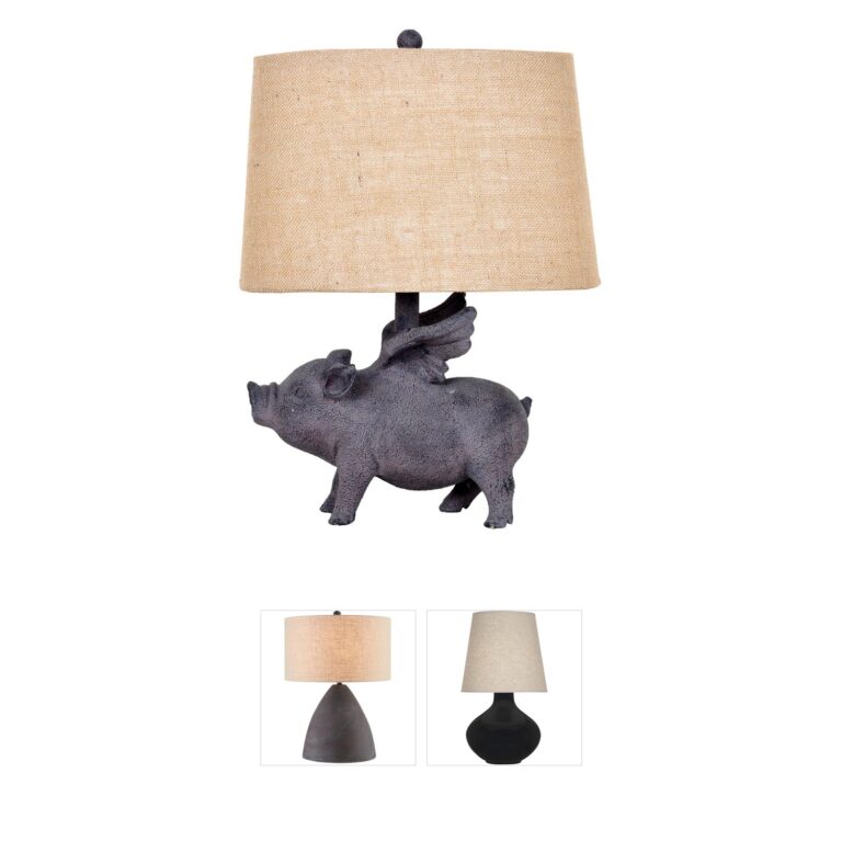 Crestview Collection Hogs Fly Antique Iron Resin Table Lamp with Burlap Shade