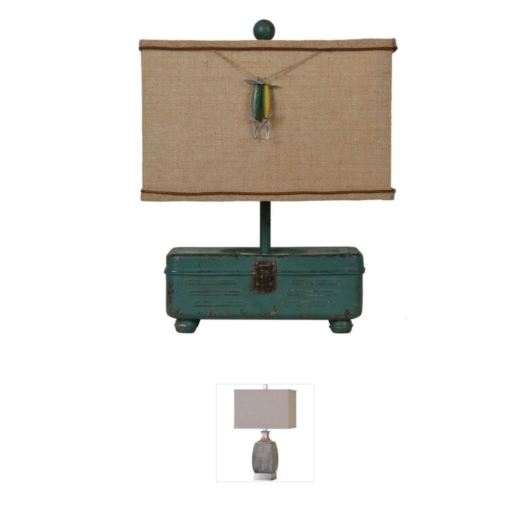 Crestview Collection Tackle Box Blue Resin and Burlap Table Lamp