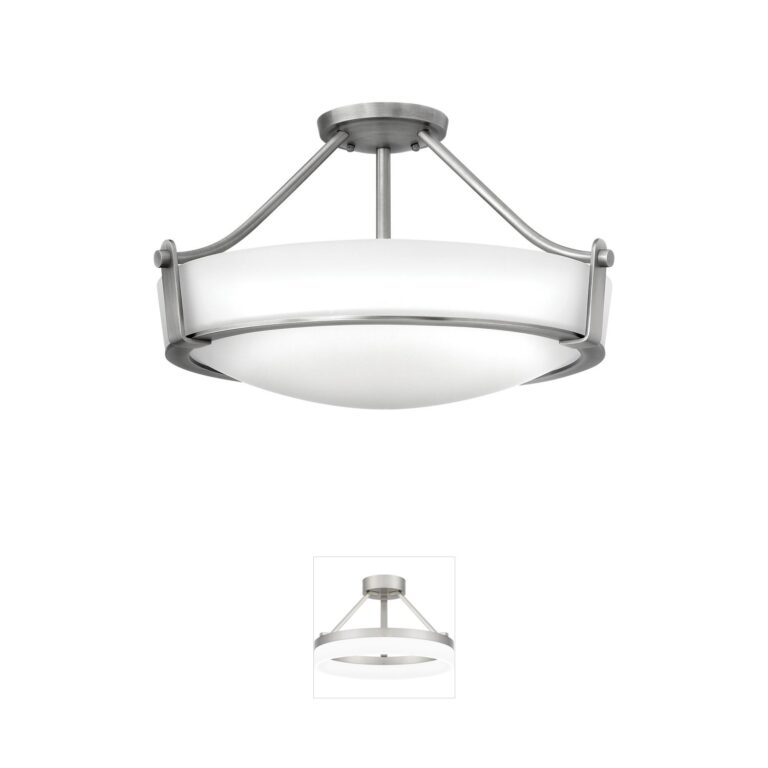 Hinkley Hathaway Antique Nickel 21-Inch Large Semi-Flush Mount with Etched Glass