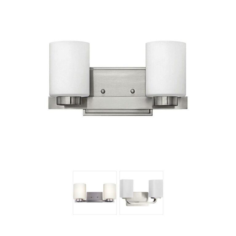 Hinkley Miley 2-Light Brushed Nickel Vanity with White Etched Glass