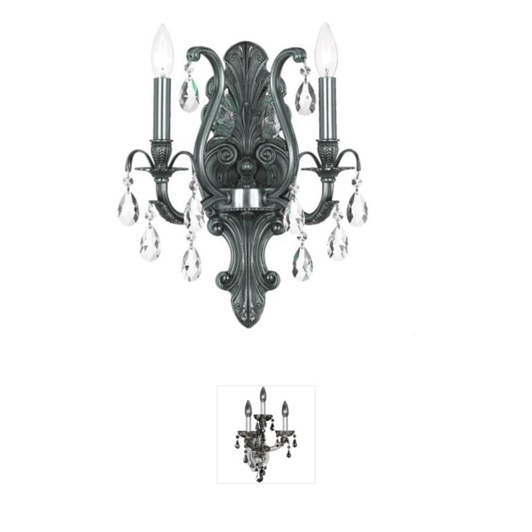 Crystorama Dawson 2-Light Pewter and Hand Cut Crystal Wall Sconce
