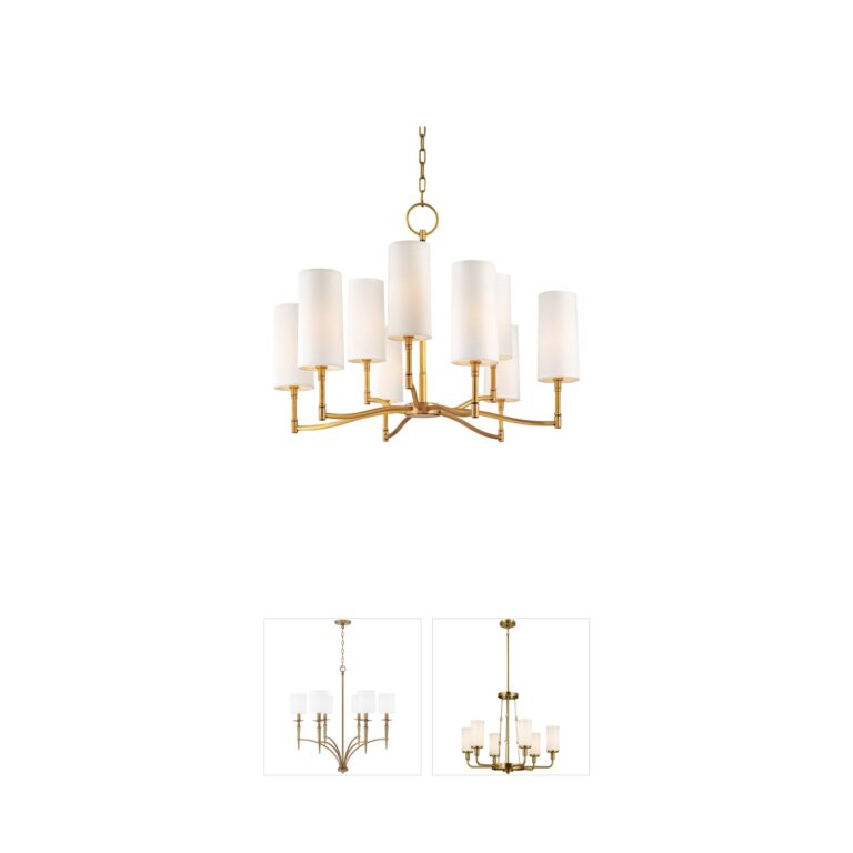 Hudson Valley Dillon 9-Light Aged Brass Chandelier with Linen Shades