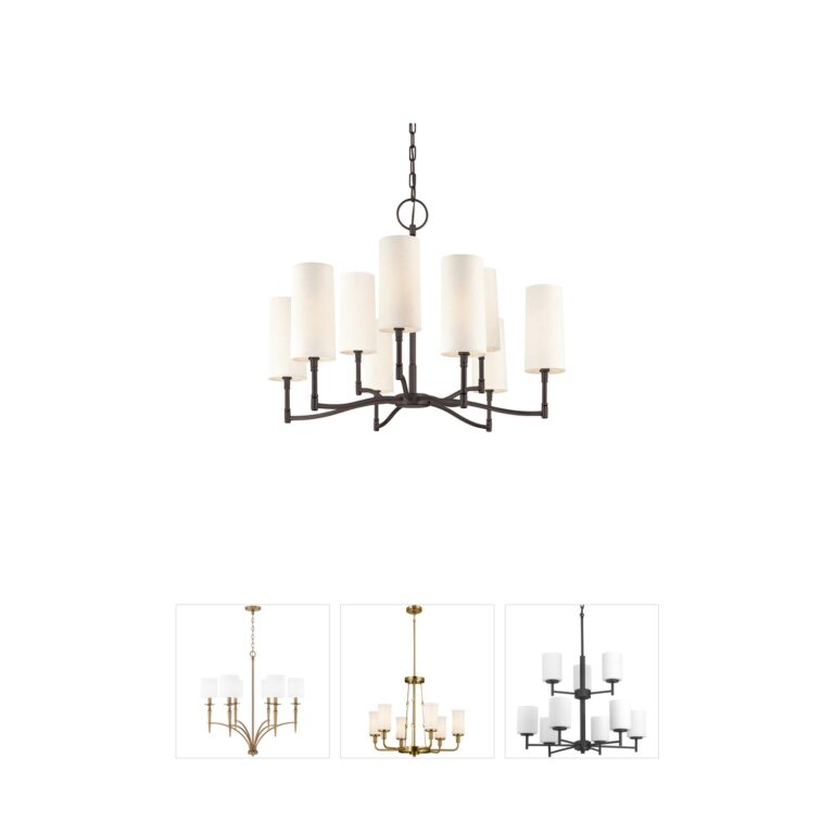 Hudson Valley Lighting Dillon 9-Light Old Bronze Chandelier with Linen Shades