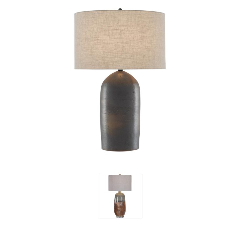 Currey & Company Munby Rust Ceramic Table Lamp with Natural Linen Shade