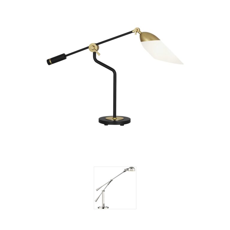 Robert Abbey Ferdinand Matte Black & Brass Table Lamp with Cased Glass Shade