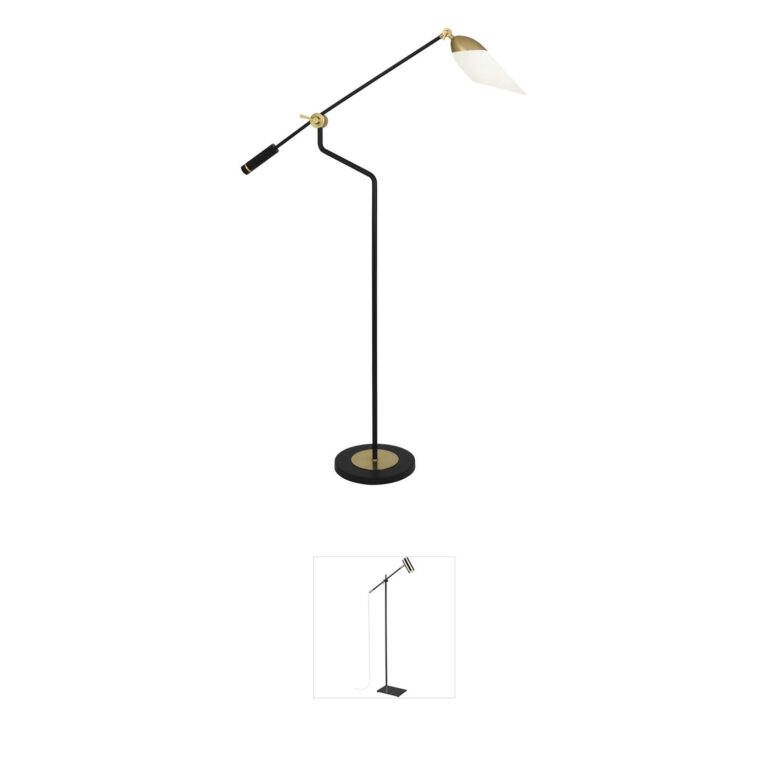 Robert Abbey Ferdinand Matte Black & Modern Brass Floor Lamp with Cased White Glass