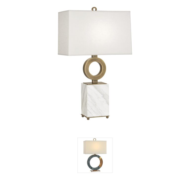 Robert Abbey Oculus Warm Brass Table Lamp with Oyster Linen Shade