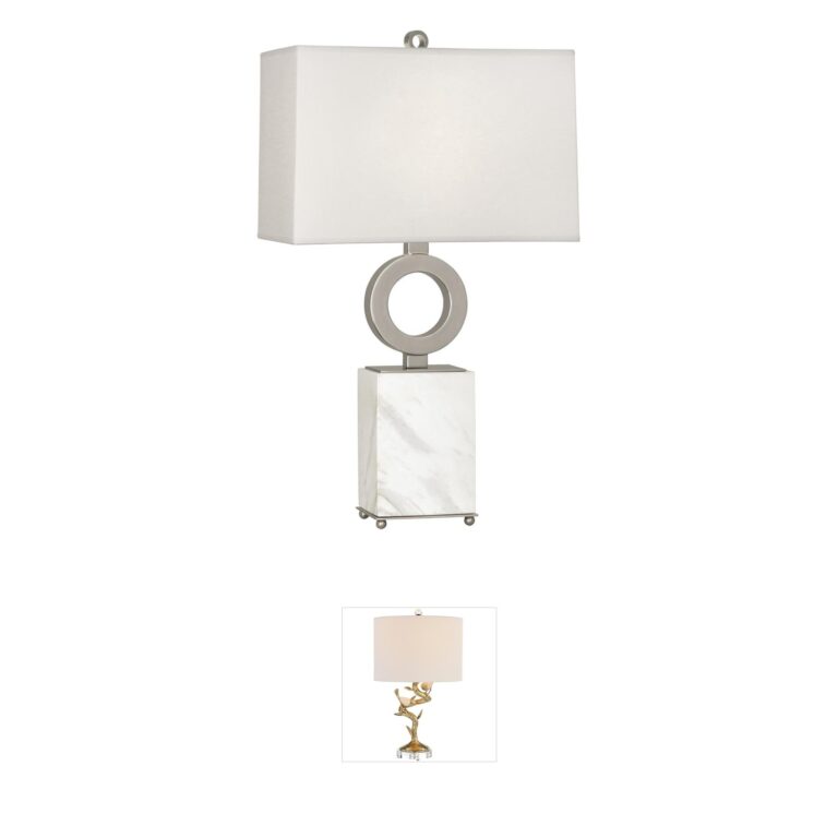 Robert Abbey Oculus Antique Silver Table Lamp with Oyster Linen Shade