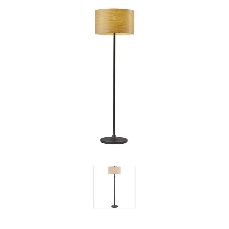Adesso Oslo Matte Black Floor Lamp with Cherry Wood Veneer Shade