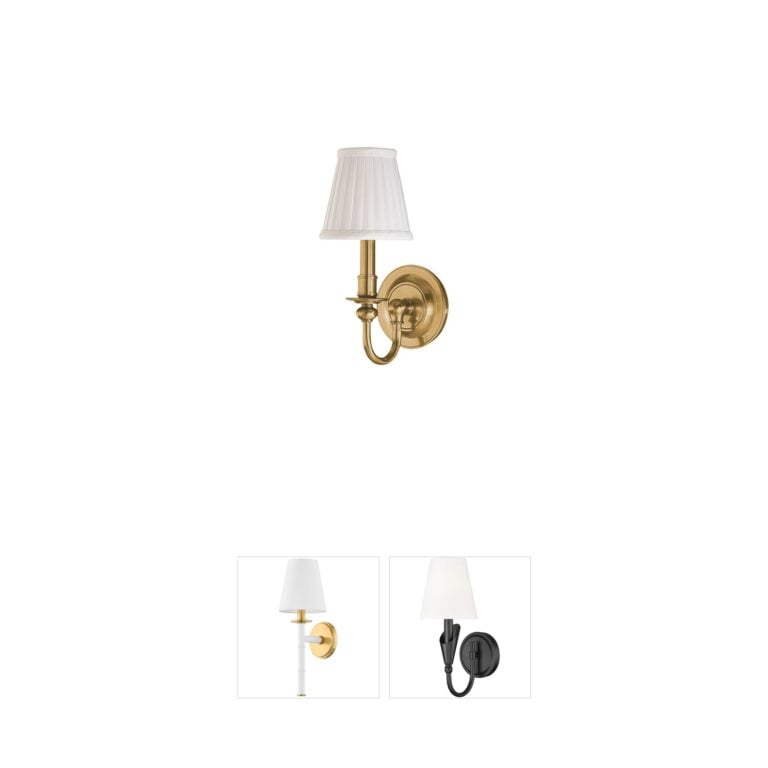 Hudson Valley Beekman 1-Light Aged Brass Wall Sconce with Faux Silk Shade