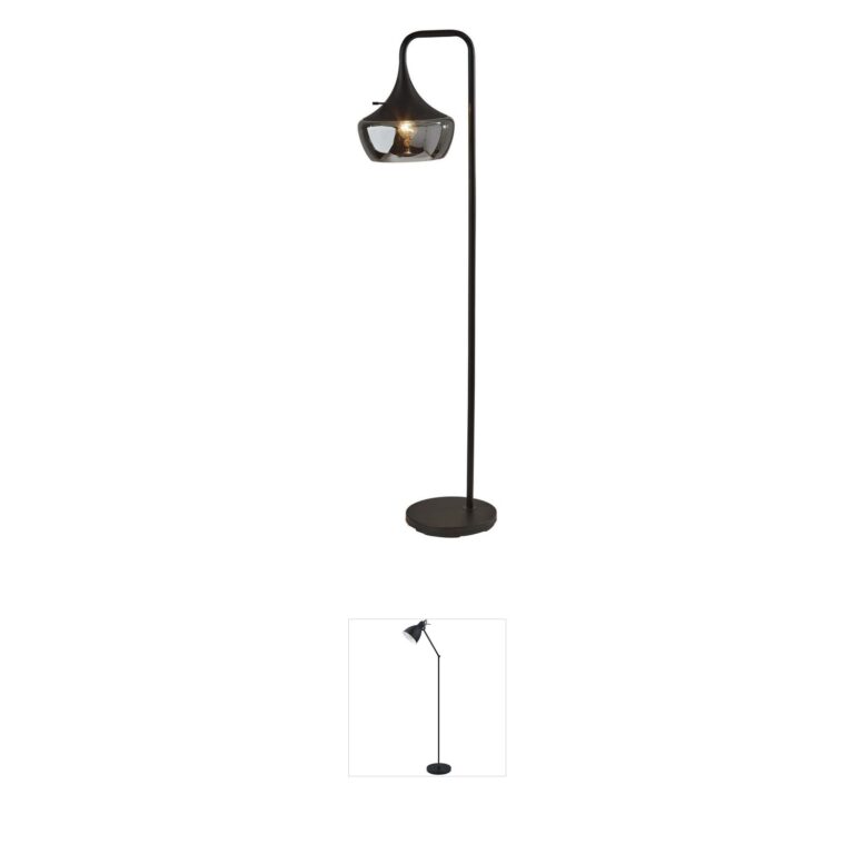 Adesso Eliza Black Floor Lamp with Smoked Mercury Glass