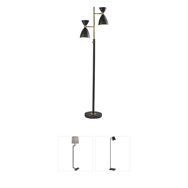 Adesso Oscar Black and Antique Brass 2-Light Tree Floor Lamp