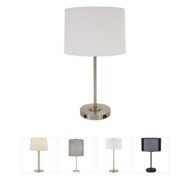 House of Troy Brandon Satin Nickel Table Lamp with USB
