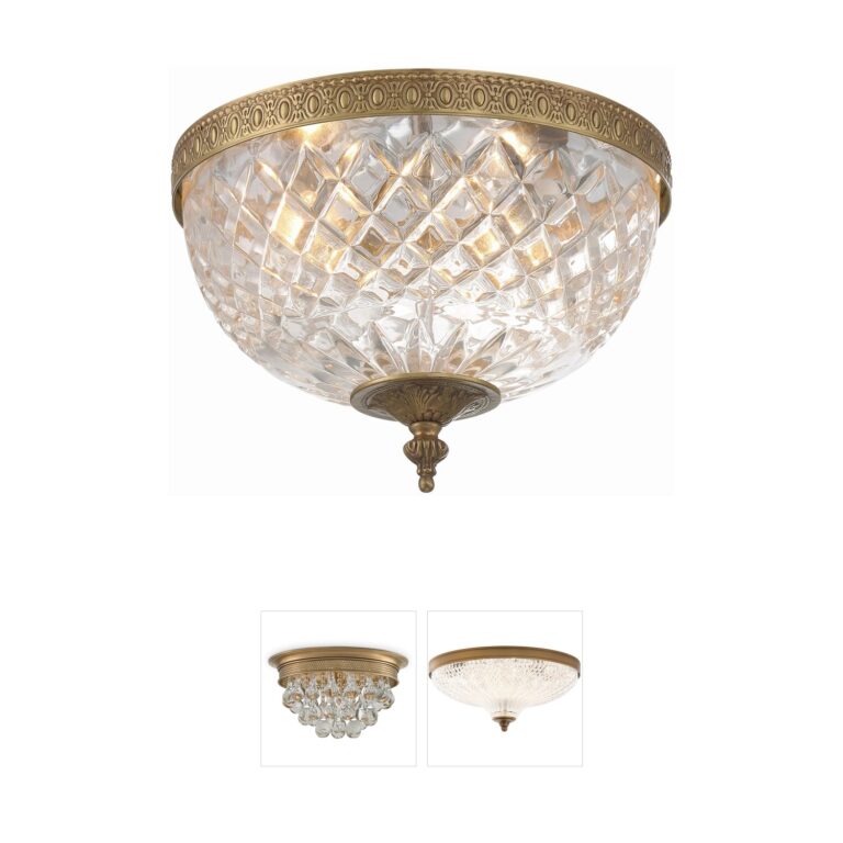 Crystorama Westbury Faceted Cut Glass Bowl Flush Mount in Olde Brass