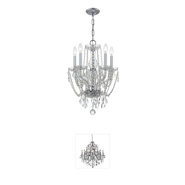 Crystorama Traditional Crystal 5-Light Polished Chrome Mini Chandelier with Hand Cut Crystal