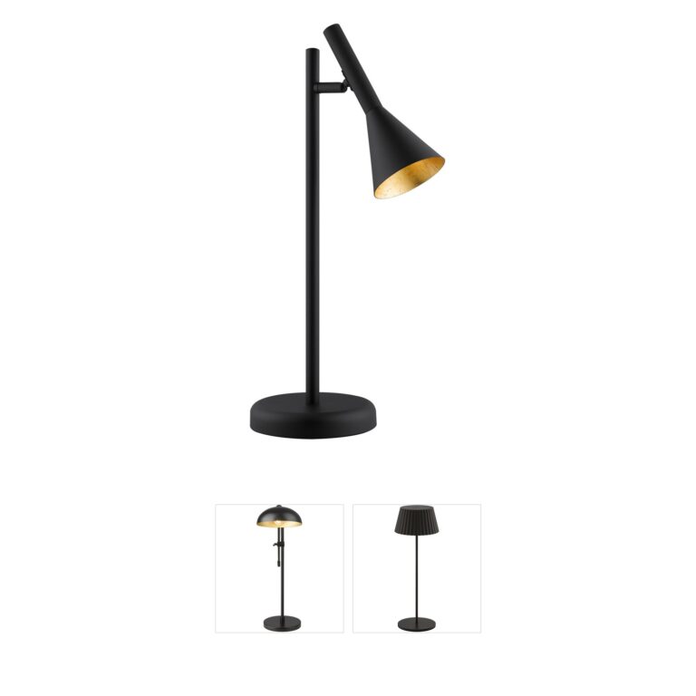 Eglo Lighting Cortaderas Black Metal Table Lamp with Gold Interior Shade