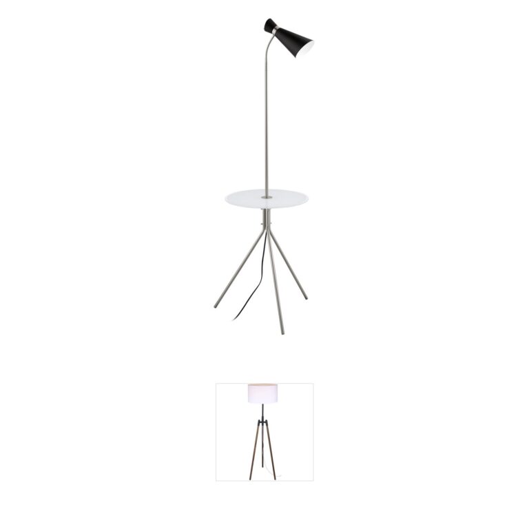 Eglo Policara Matte Nickel Floor Lamp with Integrated Glass Table