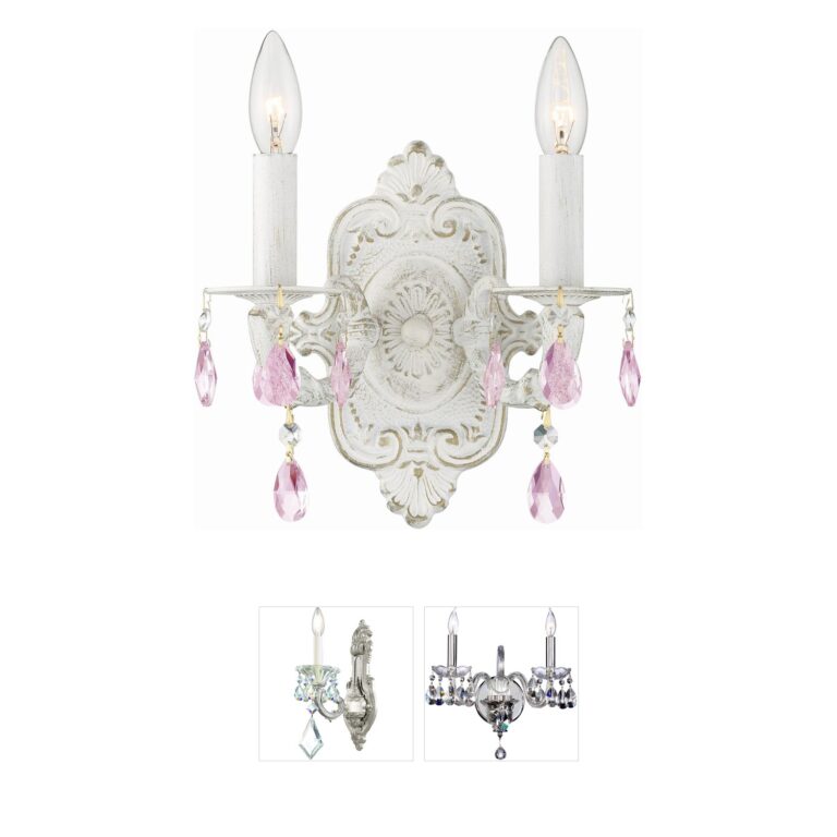 Crystorama Paris Market 2-Light Antique White Rose Crystal Sconce
