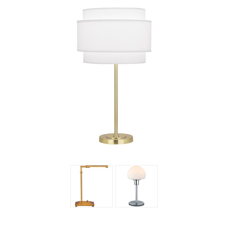 Robert Abbey Decker Modern Brass Table Lamp with Ascot White Fabric Shade