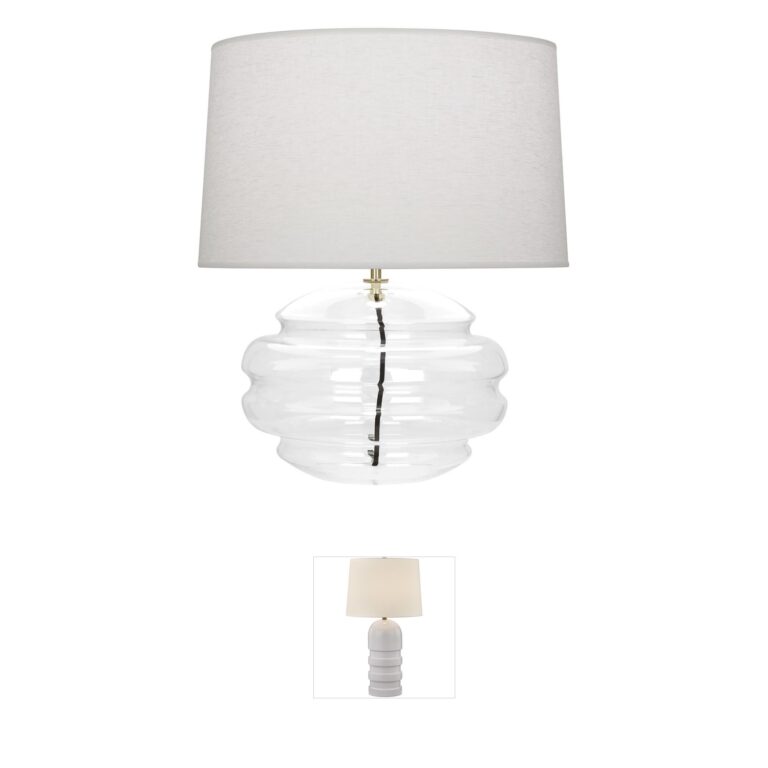 Robert Abbey Horizon Clear Glass Table Lamp with Oyster Linen Shade