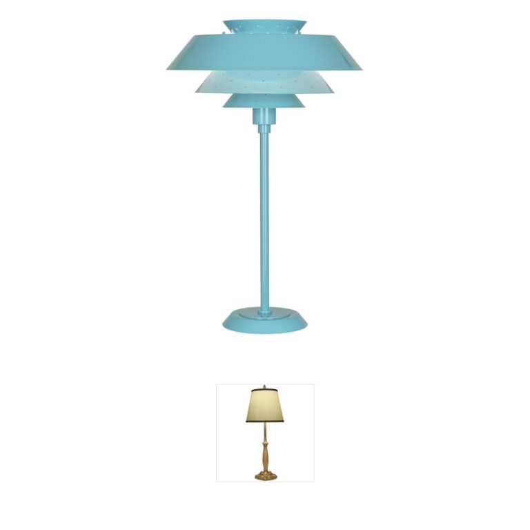 Robert Abbey Pierce Egg Blue Gloss Table Lamp with Perforated Metal Shade