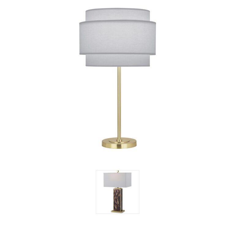 Robert Abbey Decker Modern Brass Table Lamp with Pearl Gray Fabric Shade