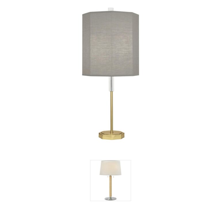 Robert Abbey Kate Modern Brass Table Lamp with Smoke Gray Fabric Shade