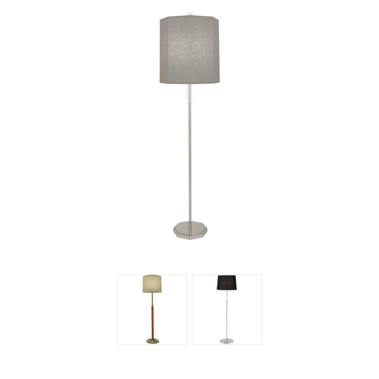 Robert Abbey Kate Polished Nickel Floor Lamp with Smoke Gray Fabric Shade