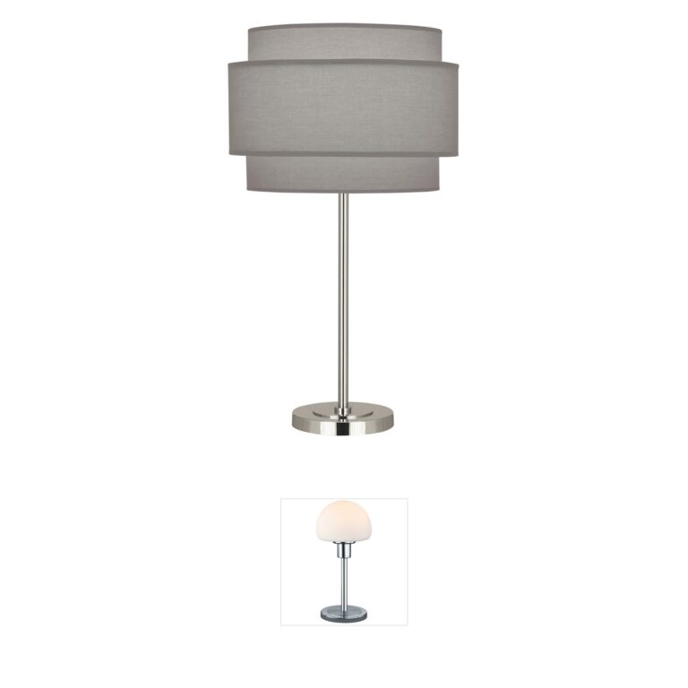 Robert Abbey Decker Polished Nickel Table Lamp with Smoke Gray Shade