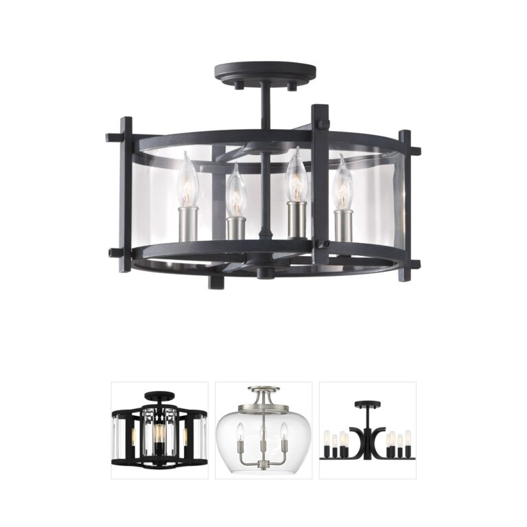 Generation Lighting Ethan Antique Forged Iron and Brushed Steel Semi-Flush Mount