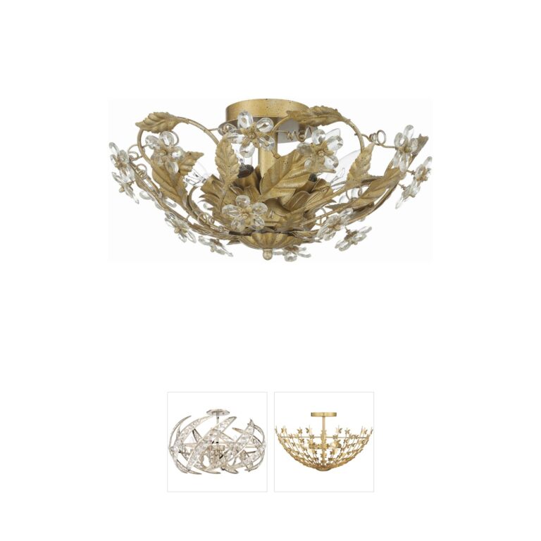 Crystorama Paris Market Gold Leaf Semi-Flush Mount with Floral Crystals