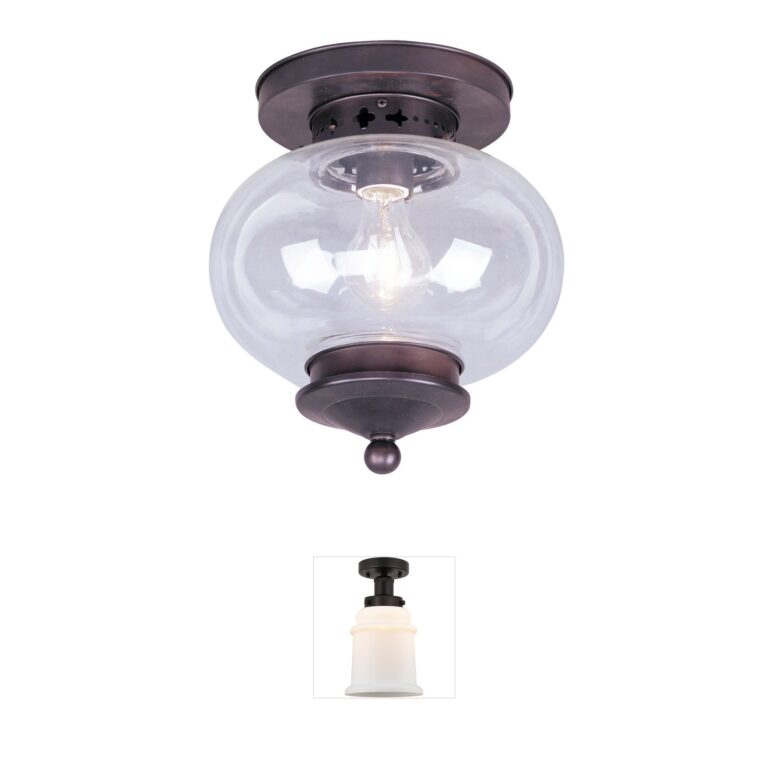 Livex Lighting Harbor Bronze Semi-Flush Mount with Hand Blown Glass