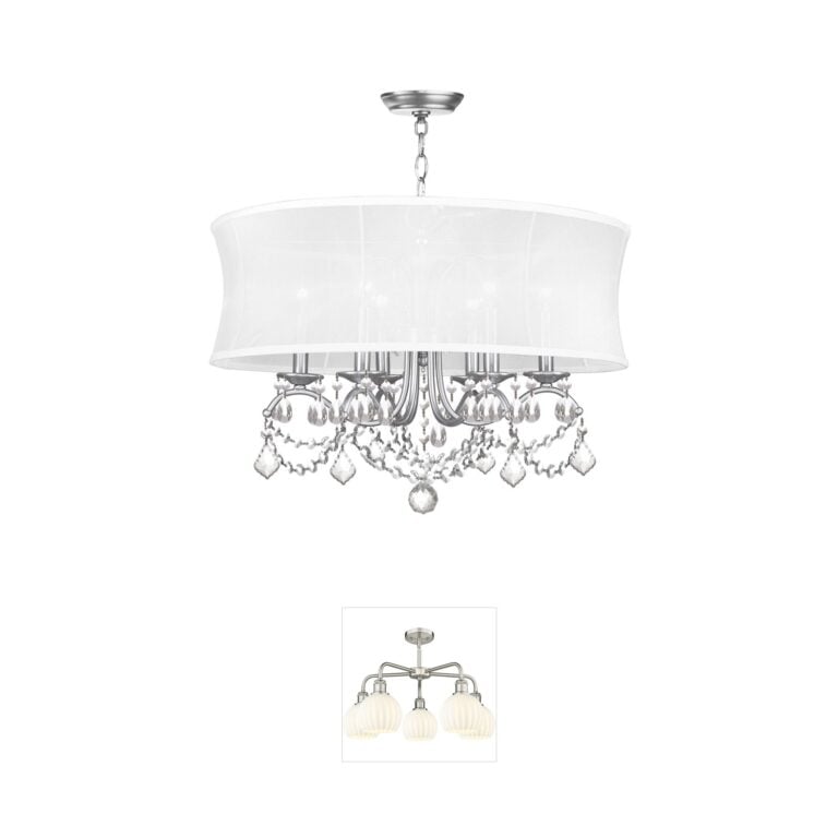 Livex Lighting Newcastle Brushed Nickel Chandelier with Silk Shades